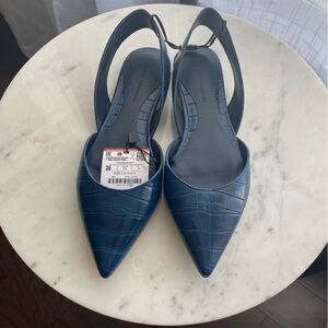 Zara Navy Croc-Embossed Slingback Heels
